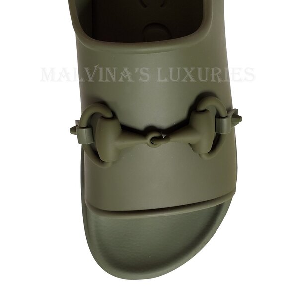 GUCCI SHOES MEN GREEN RUBBER HORSEBIT FLATFORM SANDALS sz 11 / 11.5 - Picture 11 of 16
